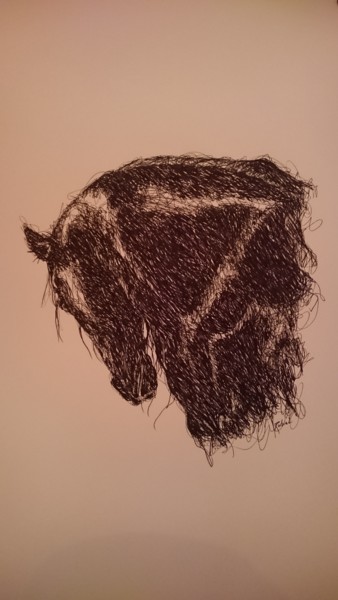 Dessin intitulée "Black horse" par Karl Robial, Œuvre d'art originale, Encre