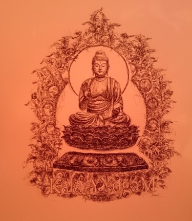 Drawing titled "Bouddha" by Karl Robial, Original Artwork, Ink