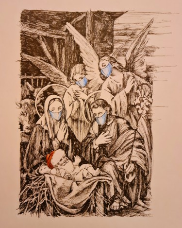 Drawing titled "Joyeux Noël" by Karl Robial, Original Artwork, Ink