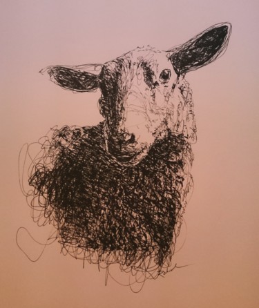 Dessin intitulée "Mouton" par Karl Robial, Œuvre d'art originale, Encre