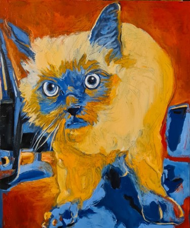 Peinture intitulée "Cat after party" par Karl Robial, Œuvre d'art originale, Huile