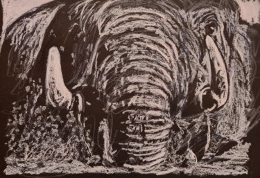 Zeichnungen mit dem Titel "Éléphant 5/4/21" von Karl Robial, Original-Kunstwerk, Kreide