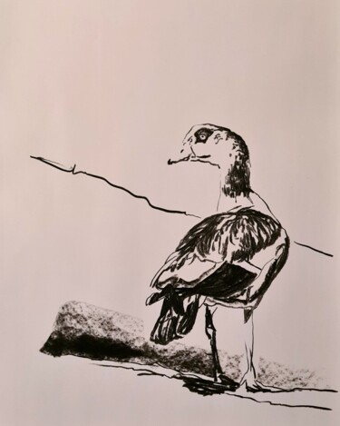 Drawing titled "Canard 2021" by Karl Robial, Original Artwork, Charcoal