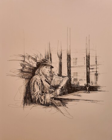 Zeichnungen mit dem Titel "Bar Paris" von Karl Robial, Original-Kunstwerk, Tinte