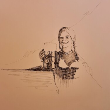 Drawing titled "Bière" by Karl Robial, Original Artwork, Ink