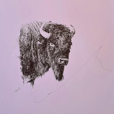 Dessin intitulée "Bison 2/11/22" par Karl Robial, Œuvre d'art originale, Encre