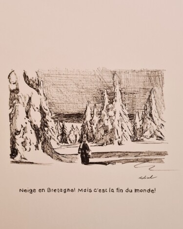 Zeichnungen mit dem Titel "Bretagne 14/01/23" von Karl Robial, Original-Kunstwerk, Tinte