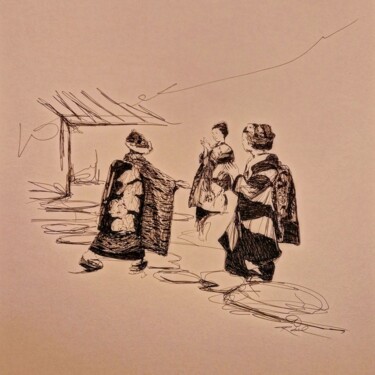Dessin intitulée "Japon 1/4/23" par Karl Robial, Œuvre d'art originale, Encre