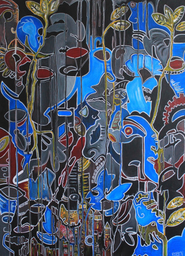 Pittura intitolato "Selva Nocturna" da Robin Lebel, Opera d'arte originale, Acrilico