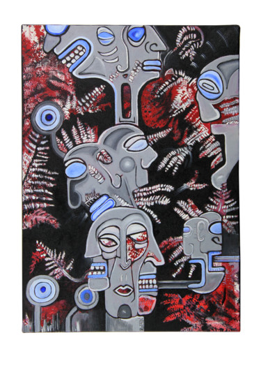 Painting titled "Helecho Totem" by Robin Lebel, Original Artwork, Acrylic