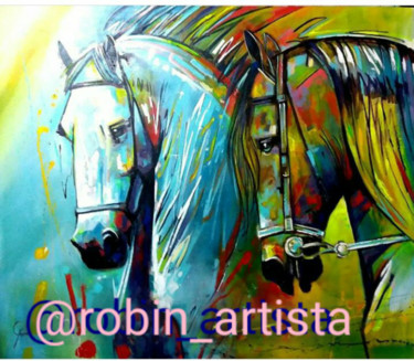 Painting titled "Caballos" by Robin Paternina Montes, Original Artwork, Oil