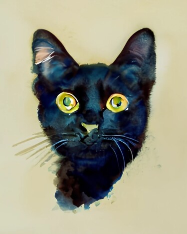 Dessin intitulée "Black cat" par Robin Fadel, Œuvre d'art originale, Encre