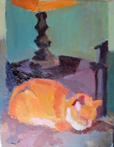 Painting titled "Catnap" by Robin Frey, Original Artwork, Oil
