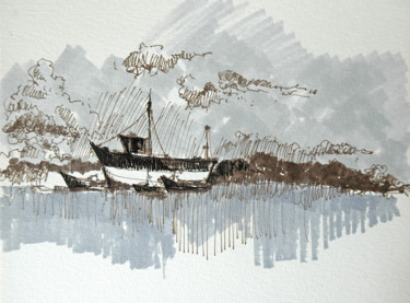 Drawing titled "Chalutier- Port Ann…" by Robin Pimienta, Original Artwork