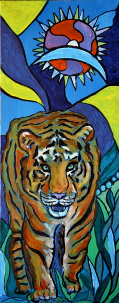 Malerei mit dem Titel "Tiger #artistsuppor…" von Rob Oliver, Original-Kunstwerk, Acryl