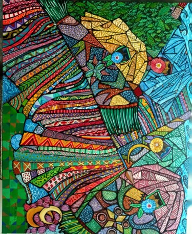제목이 "Caboclo de lança"인 미술작품 Robson Matias로, 원작, 기름 나무 들것 프레임에 장착됨