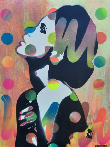 Painting titled "FLUO BLACK GIRL #4" by Ardo, Original Artwork, Stencil Mounted on Wood Stretcher frame
