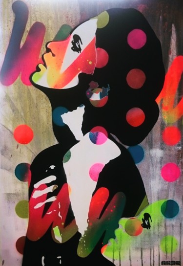 Картина под названием "FLUO BLACK GIRL #2" - Ardo, Подлинное произведение искусства, Трафарет Установлен на Деревянная рама…