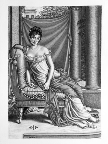 Drawing titled "Juliette Récamier" by Roby Bí, Original Artwork, Pencil