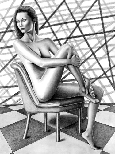 Drawing titled "Nuda sulla poltrona." by Roby Bí, Original Artwork, Graphite