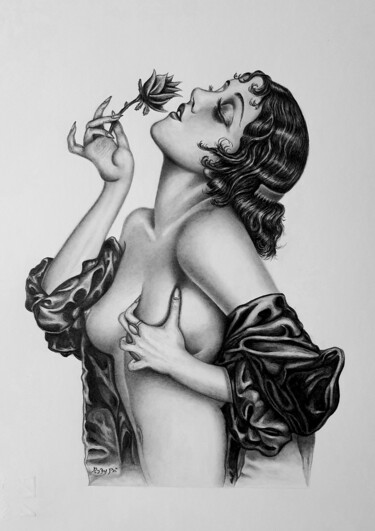 Drawing titled "Pin-up" by Roby Bí, Original Artwork, Graphite