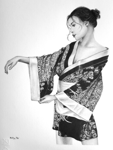 Dessin intitulée "Kimono" par Roby Bí, Œuvre d'art originale, Graphite