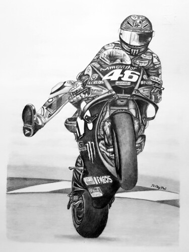 Drawing titled "Valentino Rossi 46" by Roby Bí, Original Artwork, Graphite