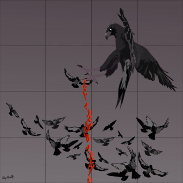 Malerei mit dem Titel "aigle attaque" von Roby Marelly, Original-Kunstwerk
