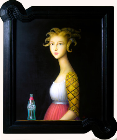 Painting titled "Nobildonna con Coca…" by Alfonso Rocchi, Original Artwork, Oil Mounted on Wood Panel