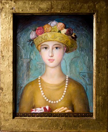 Pittura intitolato "nobildonna con coll…" da Alfonso Rocchi, Opera d'arte originale, Olio