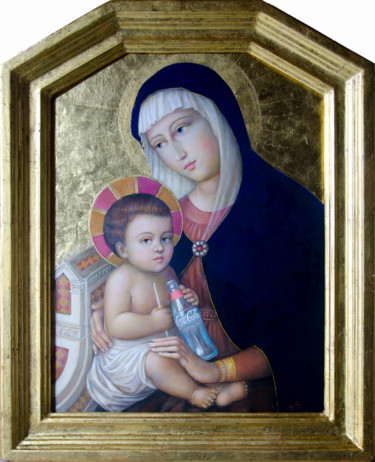 Painting titled "madonna con bambino…" by Alfonso Rocchi, Original Artwork, Oil