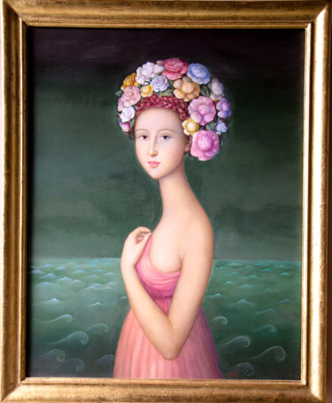 Pintura intitulada "Fanciulla in fiore" por Alfonso Rocchi, Obras de arte originais, Óleo
