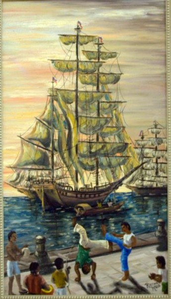 Pintura intitulada "Capoeria no porto" por Rocha Maia, Obras de arte originais