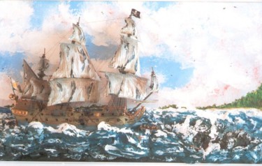 Pintura intitulada "Navio Pirata" por Rocha Maia, Obras de arte originais