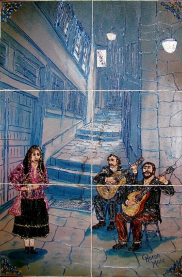 Pintura intitulada "O Fado num Beco do…" por Rocha Maia, Obras de arte originais