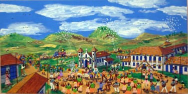 Pintura intitulada "São João na Fazenda" por Rocha Maia, Obras de arte originais, Óleo