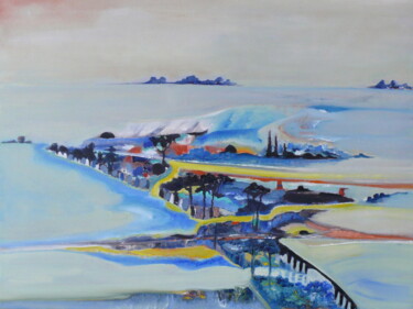 Painting titled "Presqu'ile" by Roche Marie T., Original Artwork, Oil Mounted on Wood Stretcher frame