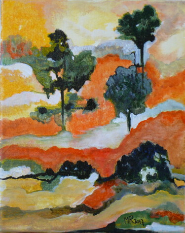 Painting titled "Arbres  en Méditerr…" by Roche Marie T., Original Artwork, Acrylic Mounted on Wood Stretcher frame
