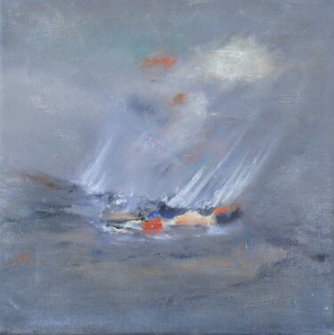 Painting titled "Orage  en mer" by Roche Marie T., Original Artwork, Oil Mounted on Wood Stretcher frame