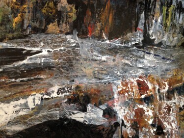 Painting titled "Eaux Vives" by Roche Marie T., Original Artwork, Oil Mounted on Other rigid panel