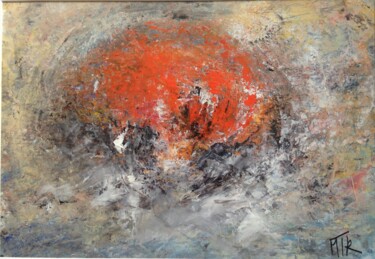 Painting titled "Soleil Rouge." by Roche Marie T., Original Artwork, Oil Mounted on Other rigid panel