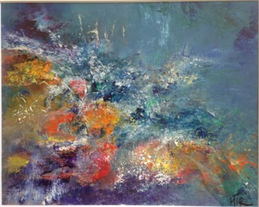Painting titled "Blue Hole" by Roche Marie T., Original Artwork, Oil Mounted on Cardboard