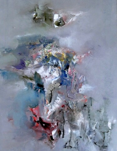 Painting titled "Empreintes 2" by Roche Marie T., Original Artwork, Oil Mounted on Cardboard