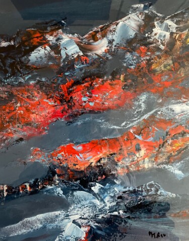Painting titled "Magma" by Roche Marie T., Original Artwork, Oil Mounted on Cardboard