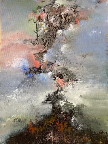 Painting titled "Le souffle du print…" by Roche Marie T., Original Artwork, Oil Mounted on Cardboard