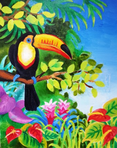 Painting titled "Toucan" by Rockate, Original Artwork, Oil