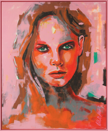 Painting titled "Pink Portrait" by Roco.Studio, Original Artwork, Acrylic