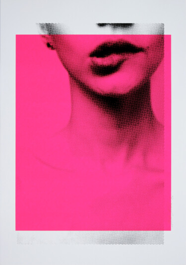 Printmaking titled "Biting Lip in Neon…" by Roco.Studio, Original Artwork, Acrylic
