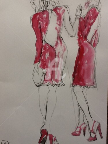 Drawing titled "Lady in mirror illu…" by Rodica, Original Artwork, Chalk