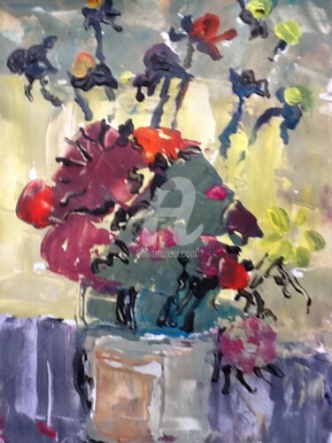 Peinture intitulée "Abstract flowers" par Rodica, Œuvre d'art originale, Acrylique
